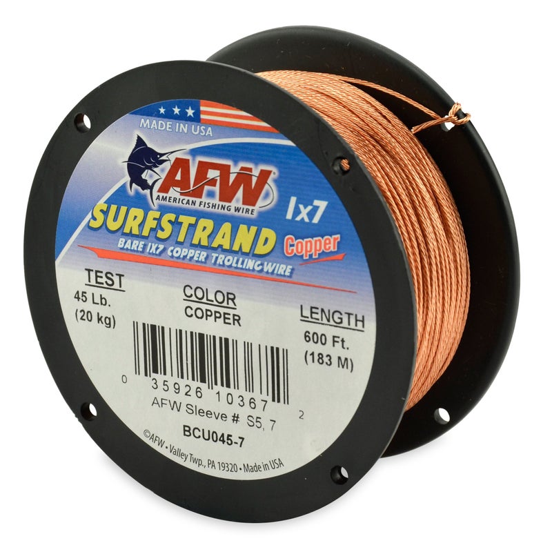 American Fishing Wire Surfstrand Copper 1x7 Bare Trolling Wire, Copper Color, 45 Pound Test, 600-Feet